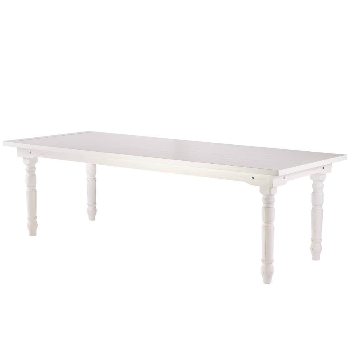 Chivari 96" x 40" (8 Foot) White Distressed Rectangle Thin Fluted Leg Wood Farm Table TFRMPLRT9640-WHD-FL-AX