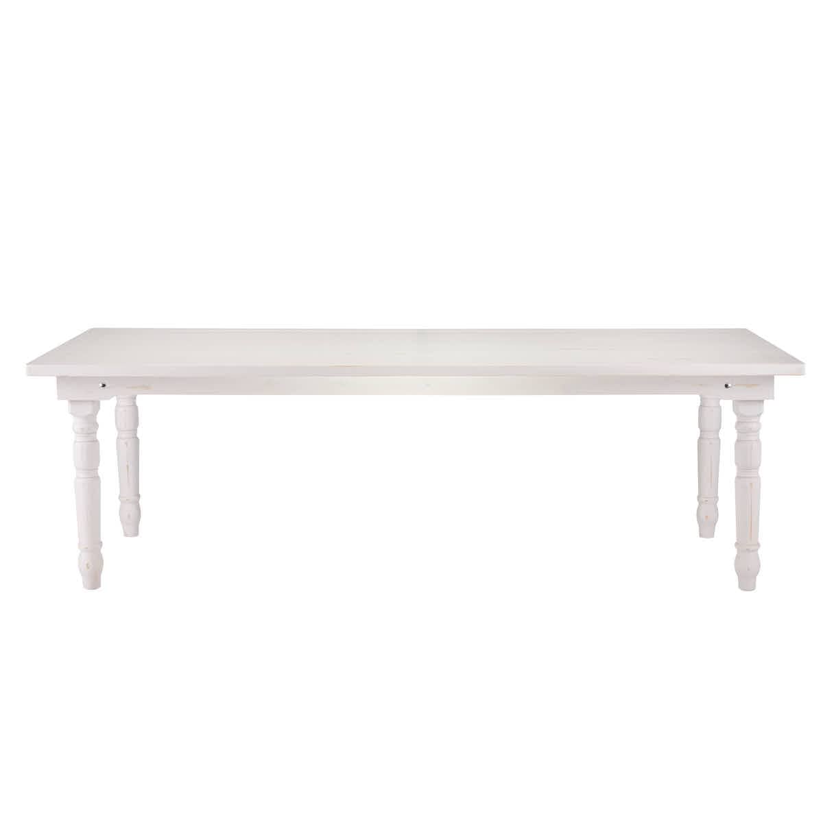 Chivari 96" x 40" (8 Foot) White Distressed Rectangle Thin Fluted Leg Wood Farm Table TFRMPLRT9640-WHD-FL-AX