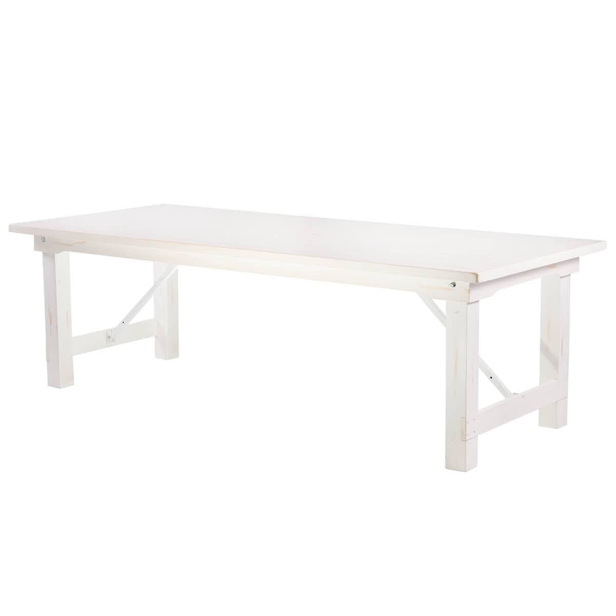 Chivari 96" x 40" (8 Foot) White Distressed Rectangle Straight Leg Wood Farm Table TFRMPLRT9640-WHD-ST-AX