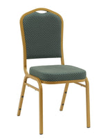 Green Fabric Pattern  Gold Frame Crown Back Banquet Chair