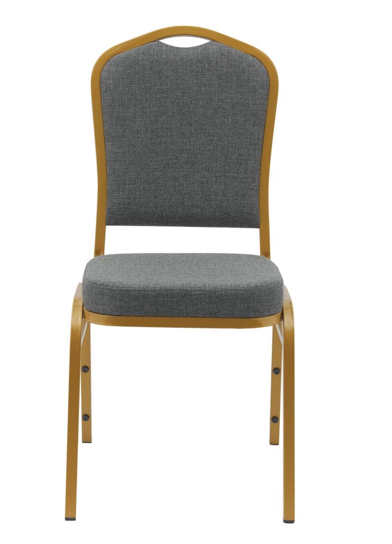 Chivari Charcoal Gray Fabric Gold Frame Crown Back Banquet Chair CQCFGG-ZF-T