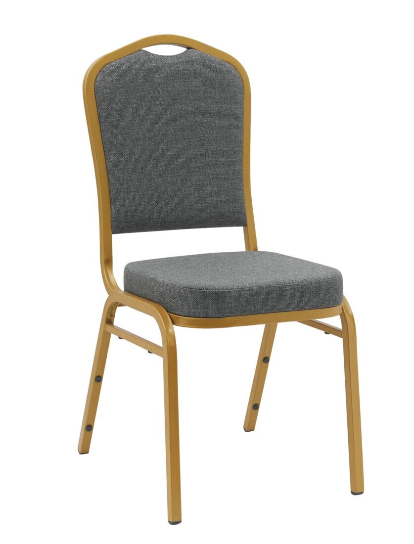 Chivari Charcoal Gray Fabric Gold Frame Crown Back Banquet Chair CQCFGG-ZF-T