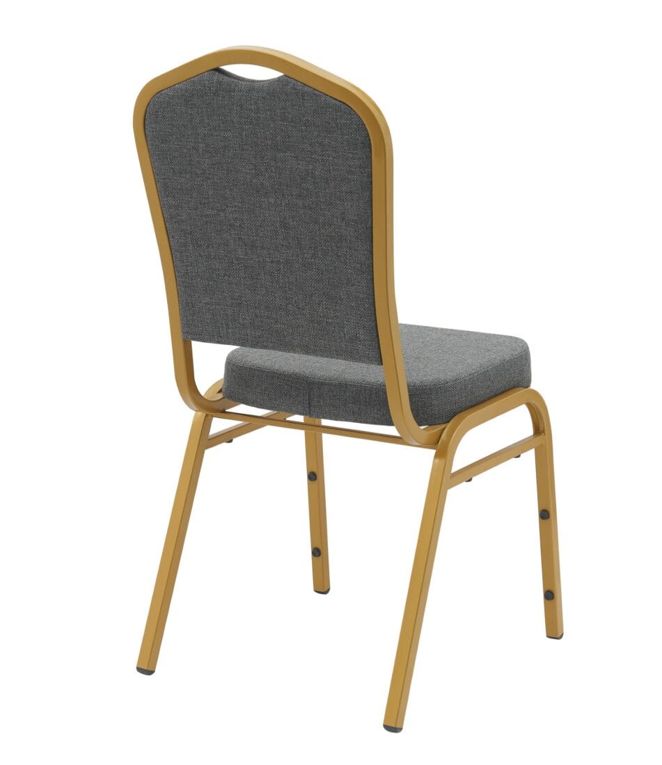 Chivari Charcoal Gray Fabric Gold Frame Crown Back Banquet Chair CQCFGG-ZF-T