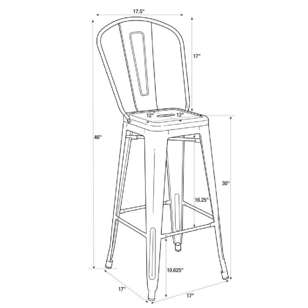 Chivari White Hi Gloss Tolix Style Metal Barstool with Back BTBMW-AX-T