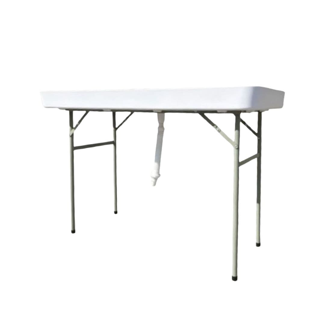Chivari 47" x 24" (4 Foot ) White Plastic Ice Cooler Table with Steel Frame TPLSIC4724-LF