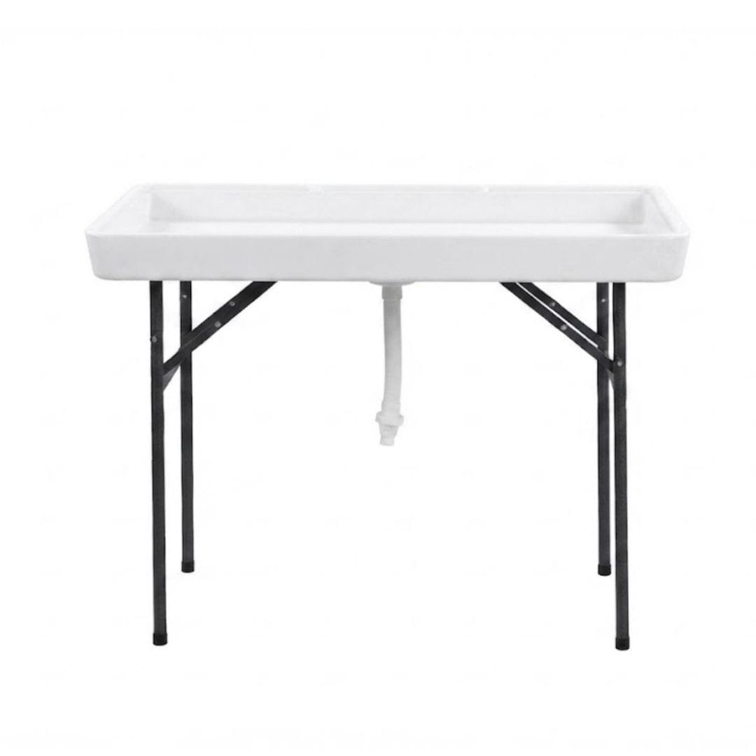 Chivari 47" x 24" (4 Foot ) White Plastic Ice Cooler Table with Steel Frame TPLSIC4724-LF