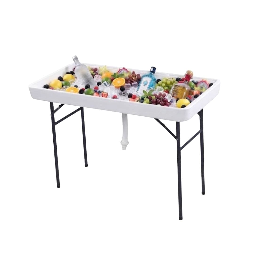 Chivari 47" x 24" (4 Foot ) White Plastic Ice Cooler Table with Steel Frame TPLSIC4724-LF