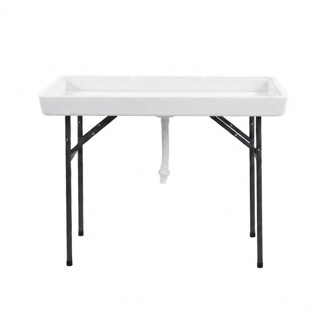 Chivari 47" x 24" (4 Foot ) White Plastic Ice Cooler Table with Steel Frame TPLSIC4724-LF