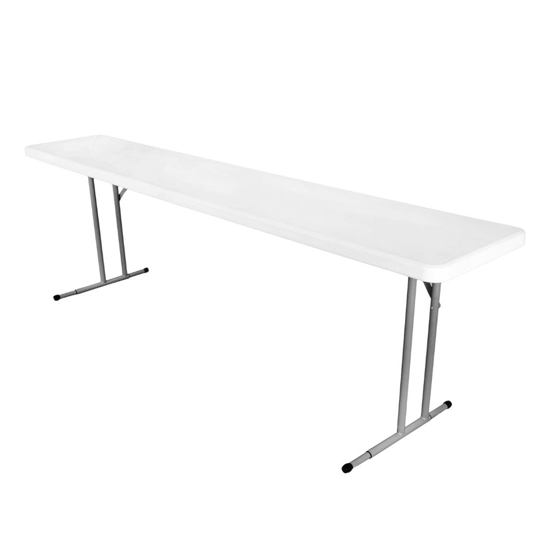 Chivari 96" x 18" (8 Foot) White Rectangle Plastic Table TPLSRT9618-LF-T