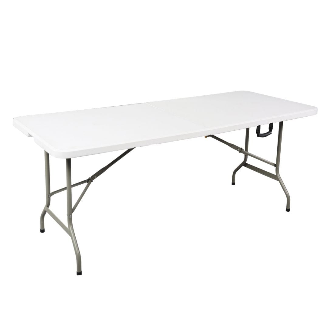 Chivari 96" x 30" (8 Foot) White Rectangle Plastic Table TPLSRT9630-LFT