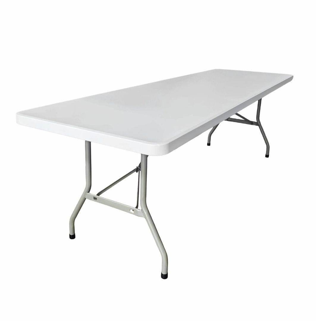 Chivari 96" x 30" (8 Foot) White Rectangle Plastic Table TPLSRT9630-LFT