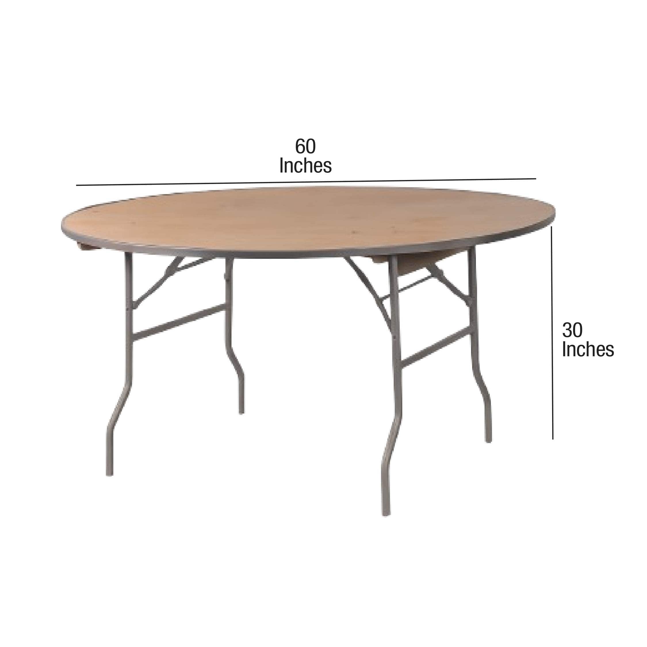 Chivari 60" (5 Foot) Round Heavy Duty Natural Plywood Folding Banquet Table TPLYRD60VG-AX-T