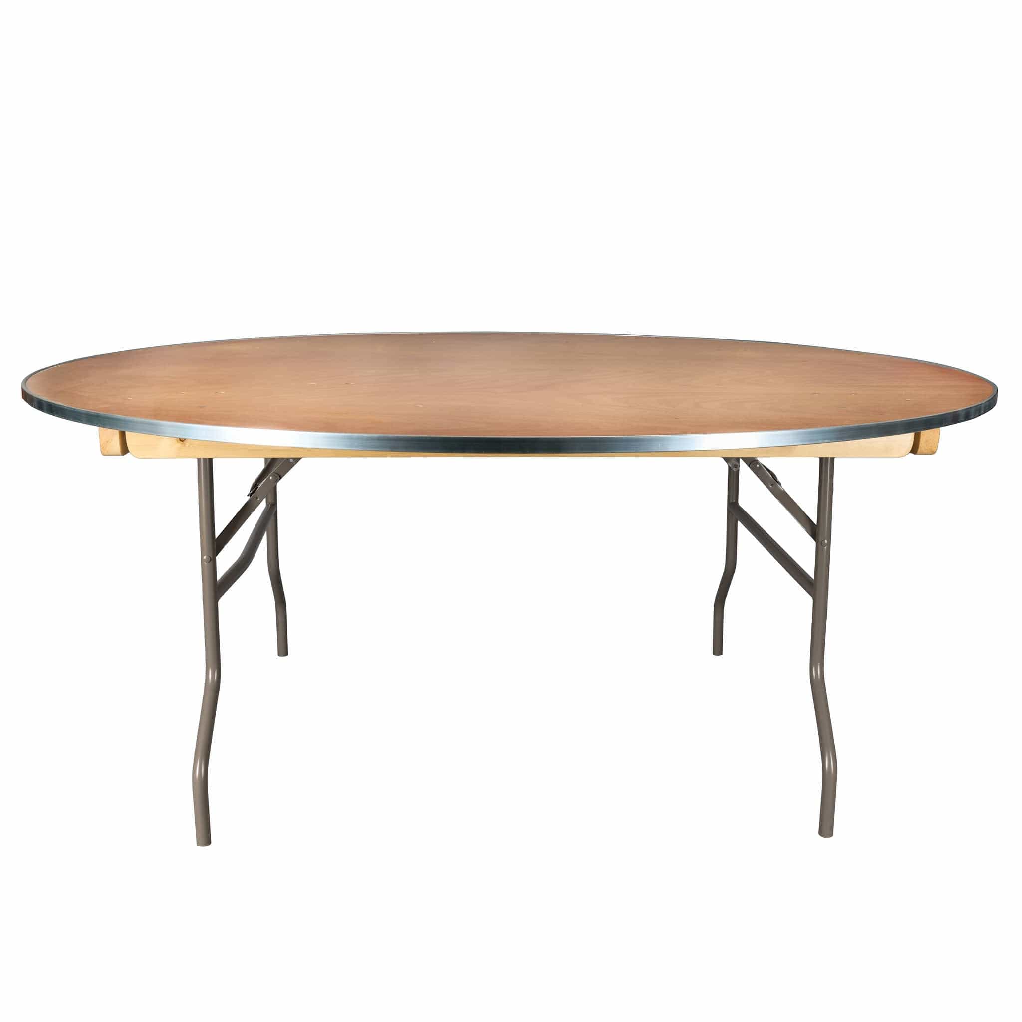 Chivari 72" (6 Foot) Round Heavy Duty Metal Edge Plywood Folding Banquet Table TPLYRD72MG-AX-T