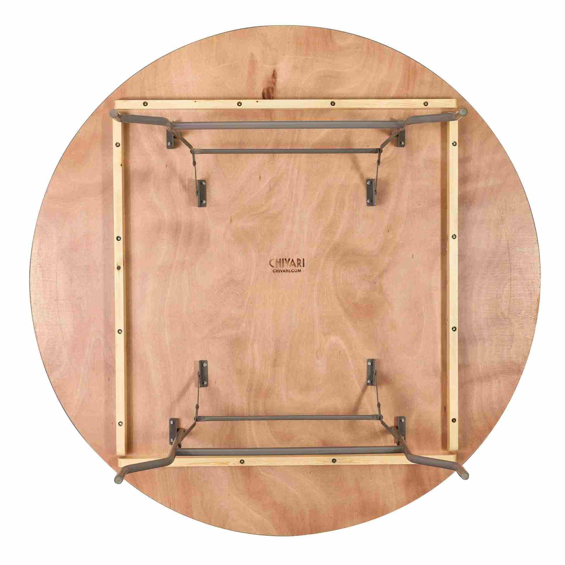 Chivari 72" (6 Foot) Round Heavy Duty Natural Plywood Folding Banquet Table TPLYRD72VG-AX-T