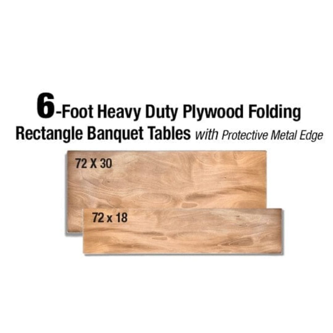 Chivari 72" x 18" (6 Foot) Rectangle Heavy Duty Plywood Folding Seminar Table with Metal Edge TPLYRT7218MG-AX-T