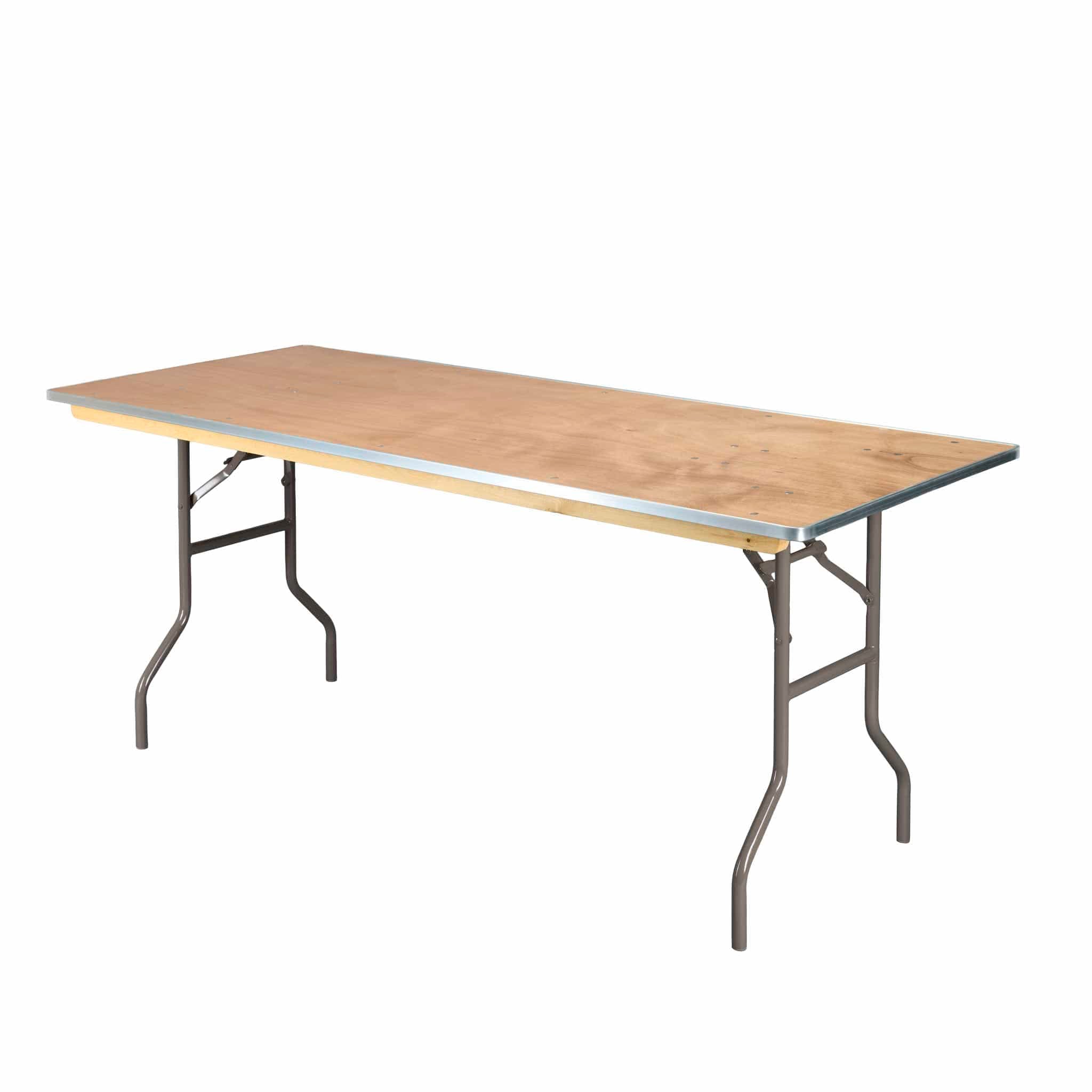 Chivari 10 Plywood 72" x 30" (6 Foot) Rectangle Folding Tables with Metal Edge + Extra Large Steel Banquet Table Cart CART105HG-RT7230MG-10