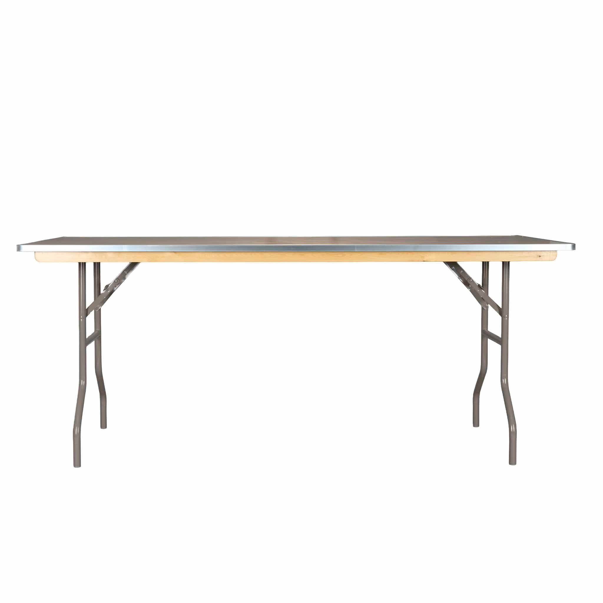 Chivari 10 Plywood 72" x 30" (6 Foot) Rectangle Folding Tables with Metal Edge + Extra Large Steel Banquet Table Cart CART105HG-RT7230MG-10