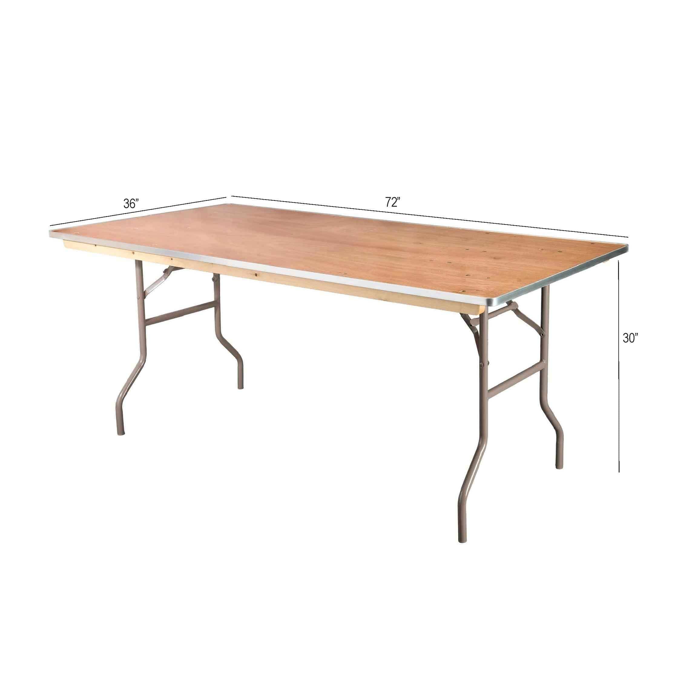 Chivari 72" x 36" (6 Foot) Rectangle Plywood Folding Table with Metal Edge TPLYRT7236MG-AX-T
