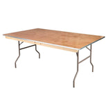 72" x 42" (6 Foot) Rectangle Plywood Folding Table with Metal Edge