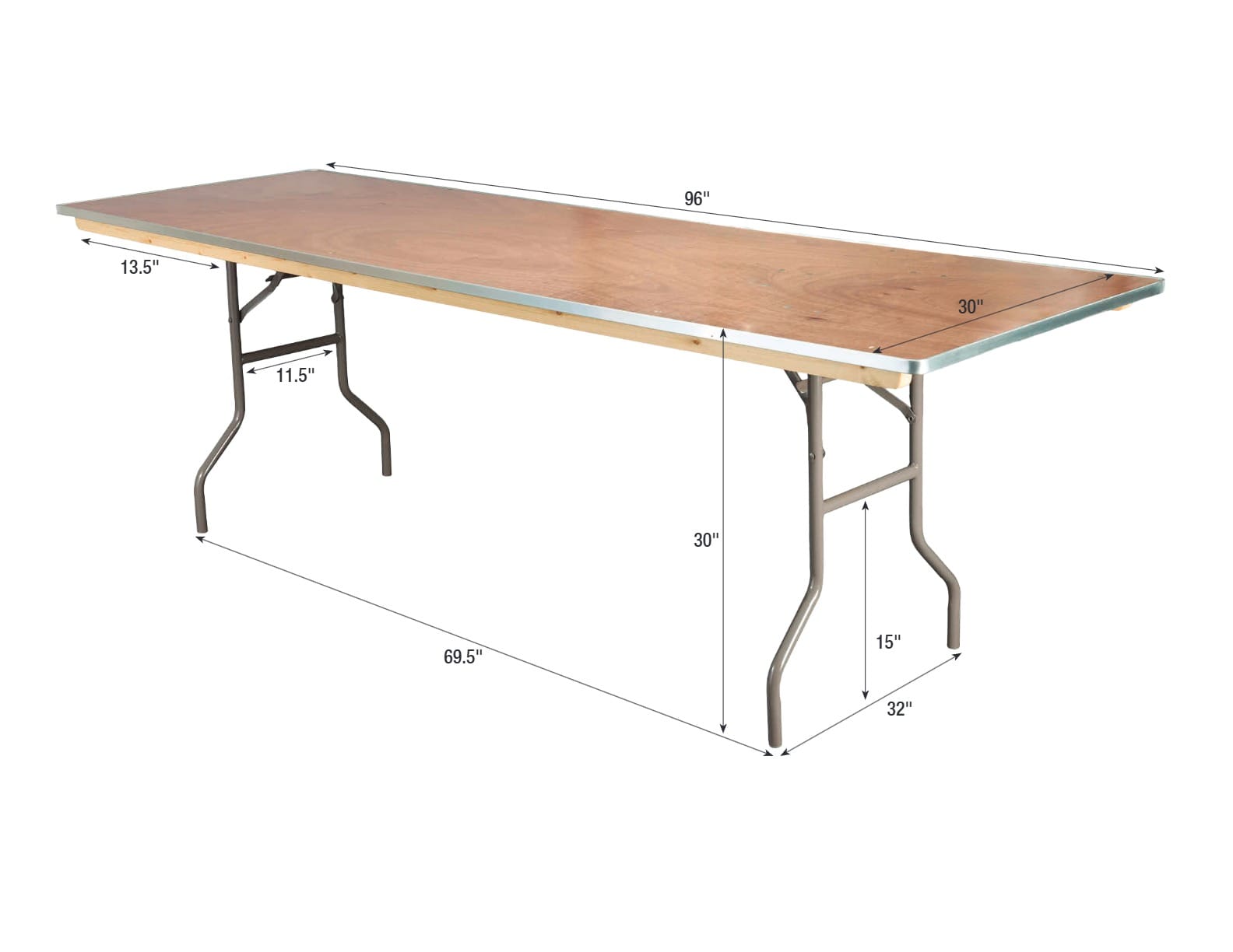 Chivari 96" x 30" (8 Foot) Rectangle Heavy Duty Natural Plywood Folding Banquet Table TPLYRT9630MG-AX-T