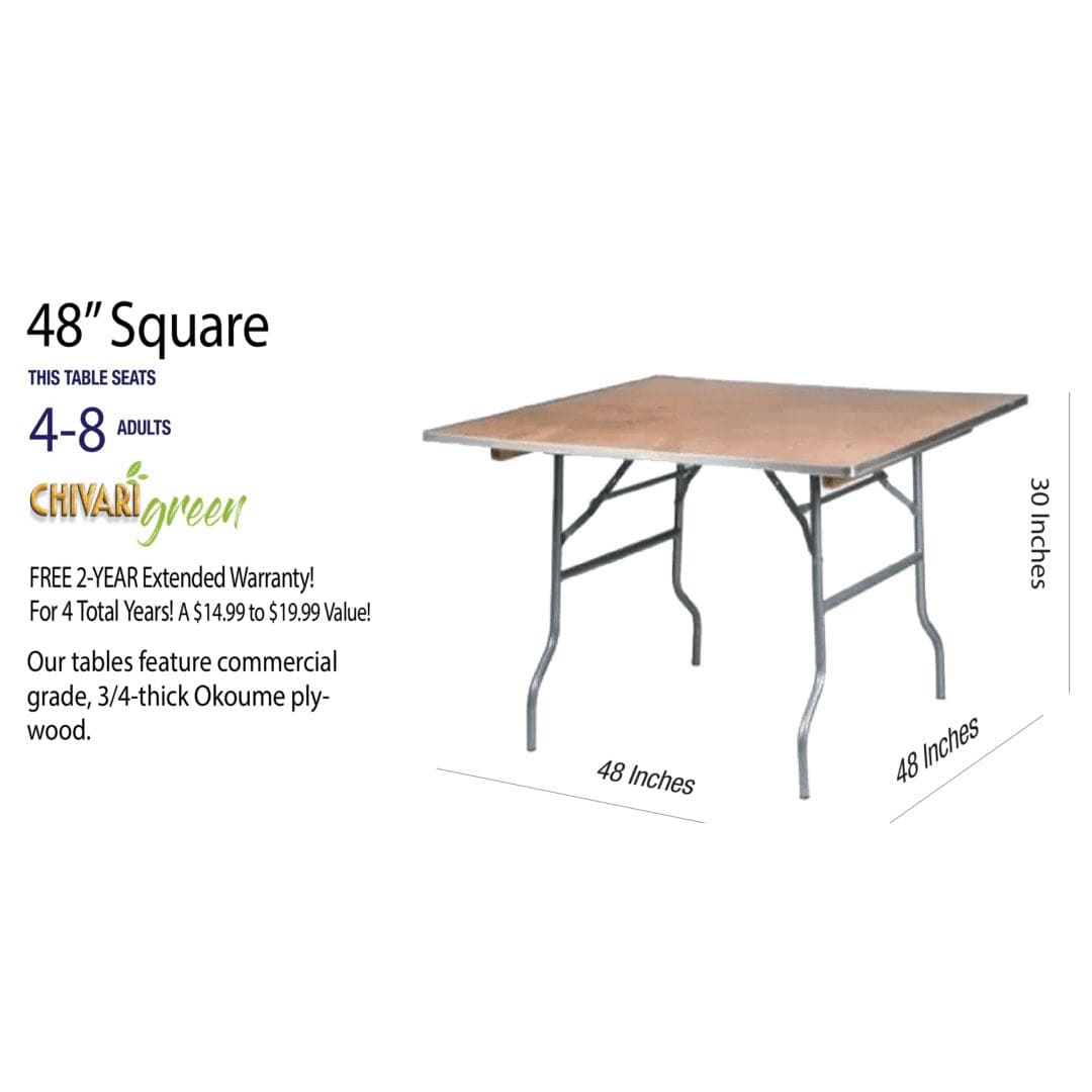 Chivari Natural Square 48" x 48" (4') Heavy Duty Plywood Folding Table with Warm Gray Legs TPLYSQ48MG-AX-T