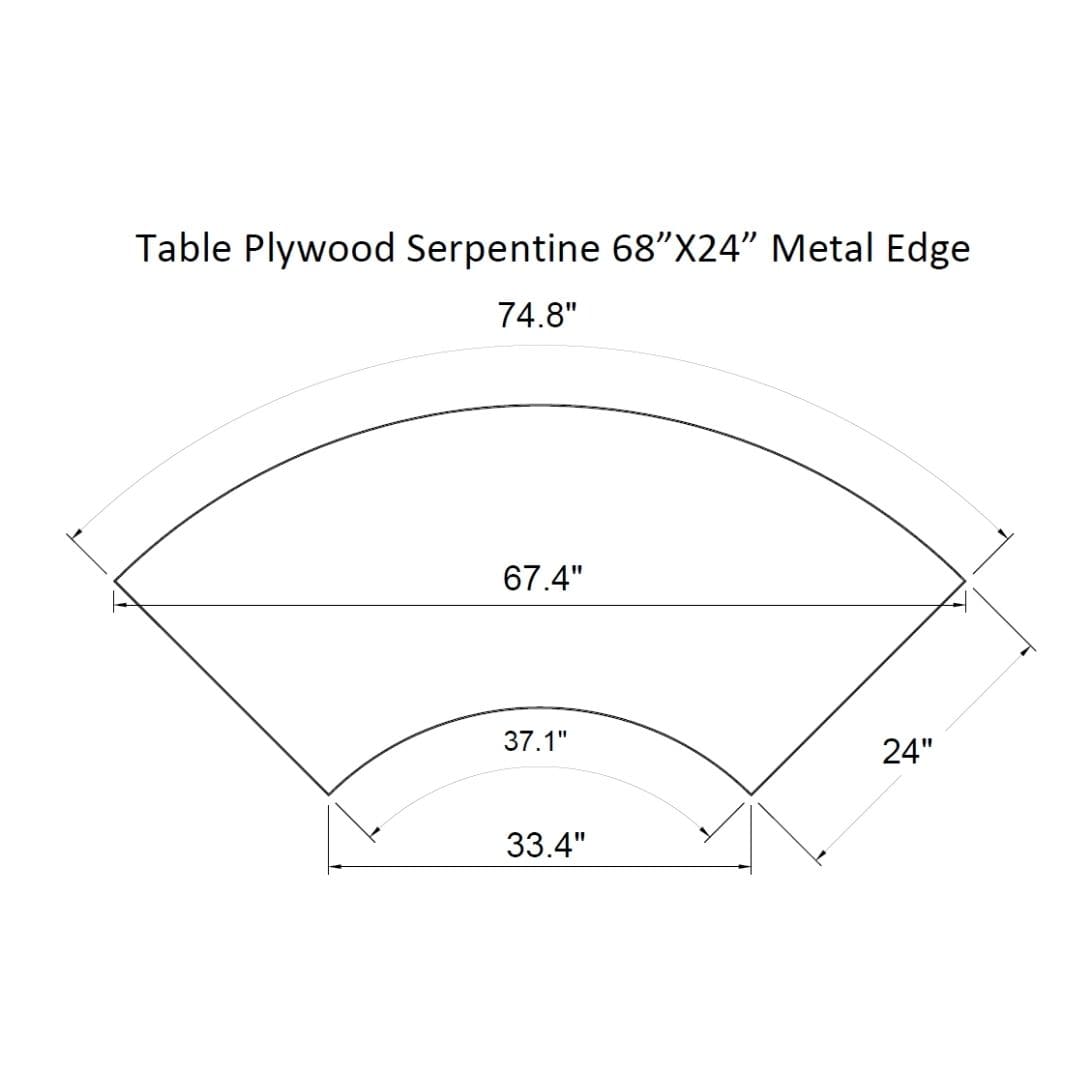 Chivari 68" x 24" (6 Foot) Serpentine Plywood Folding Table with Metal Edge TPLYSRP68MG-AX-T