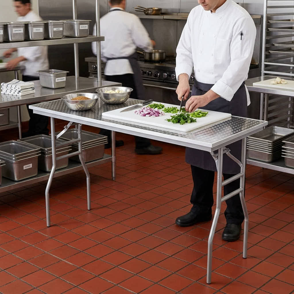 Chivari 60" x 24" (5 Foot) Stainless Steel Counter Height Kitchen Folding Table with Steel Skeleton™ TSTNRT6024-AX