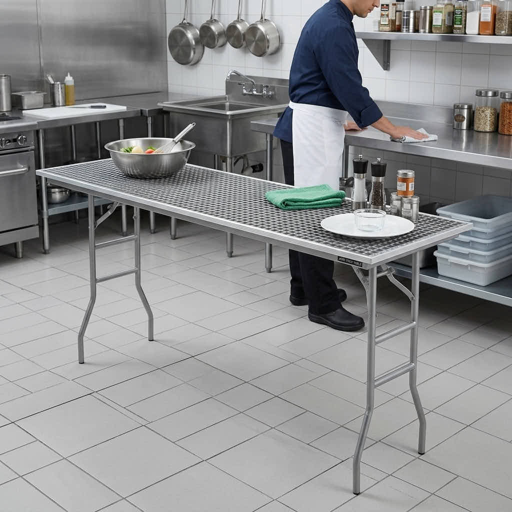 Chivari 72" x 24" (6 Foot) Stainless Steel Counter Height Kitchen Folding Table with Steel Skeleton™ TSTNRT7224-AX