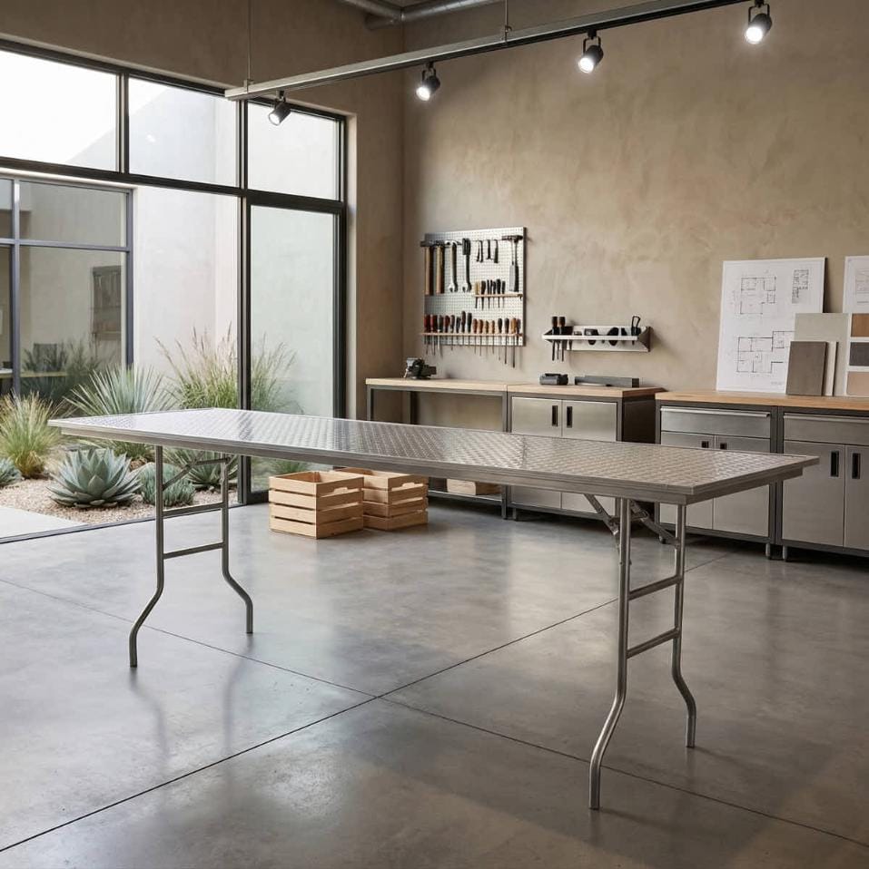 Chivari 96" x 30" (8 Foot) Stainless Steel Counter Height Buffet Folding Table with Steel Skeleton™ TSTNRT9630-AX