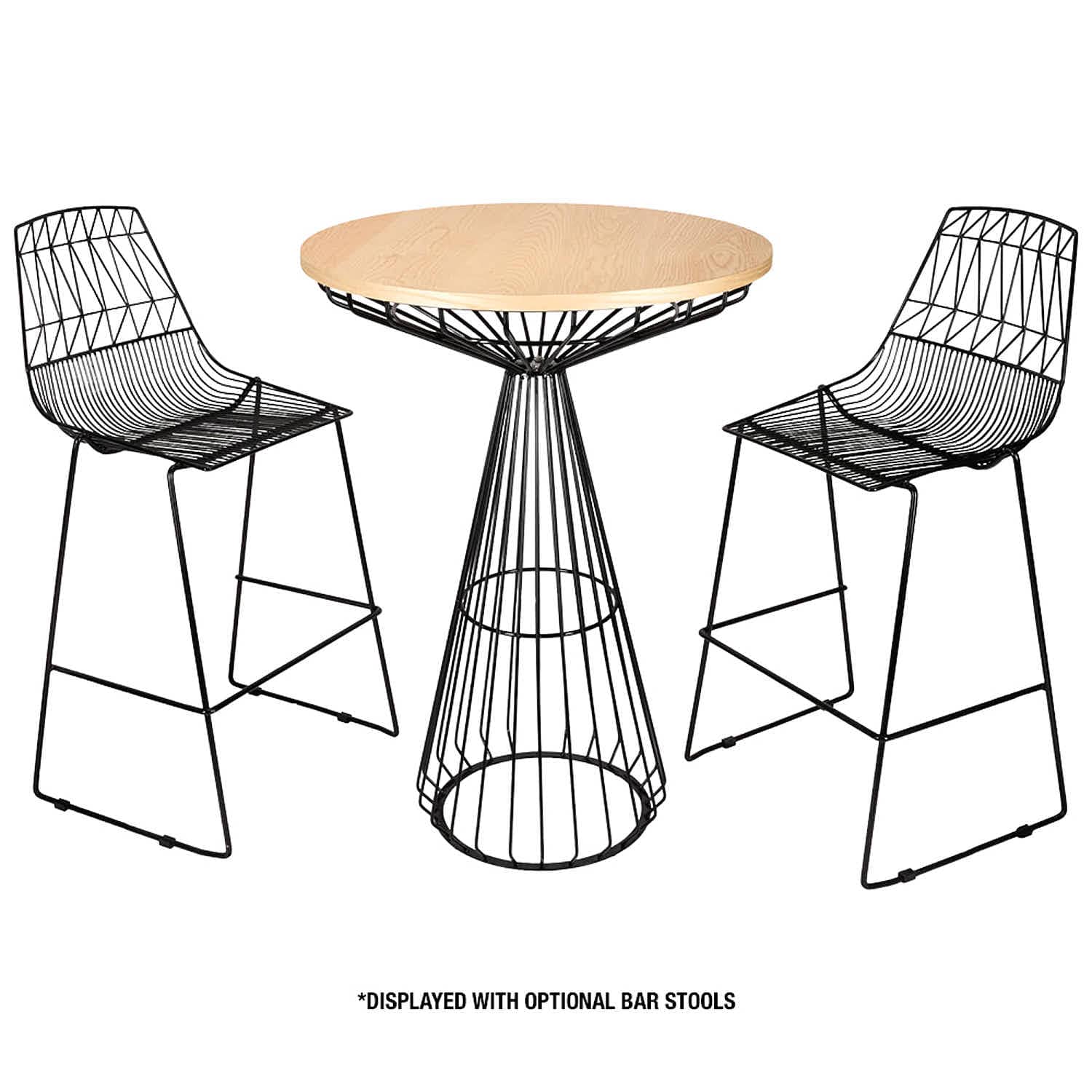 Chivari Black Wire Cocktail Table with 32" Natural Oak Top and Durable Black Steel Base TWR32BLK-WD-KT