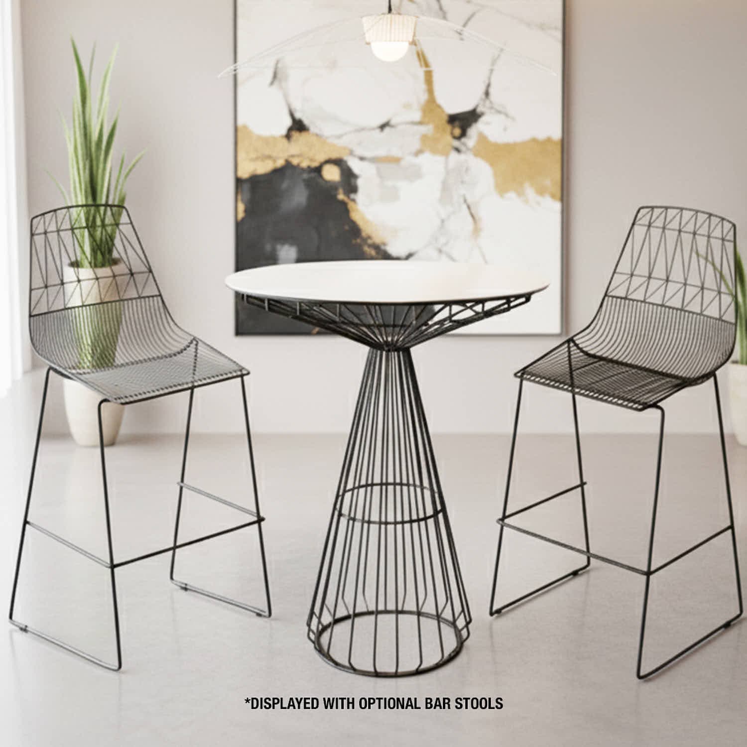 Chivari Black Wire Cocktail Table with 32" Round White Top and Sturdy Steel Base TWR32BLK-WHT-KT