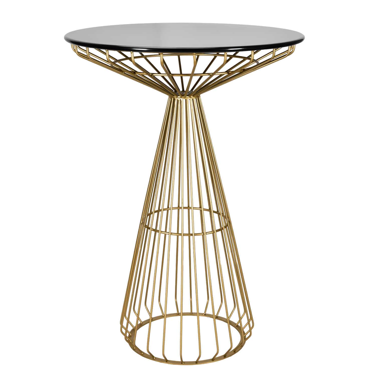Chivari Gold Wire Cocktail Table with 32" Black Top and Polished Gold Steel Frame TWR32GLD-BLK-KT