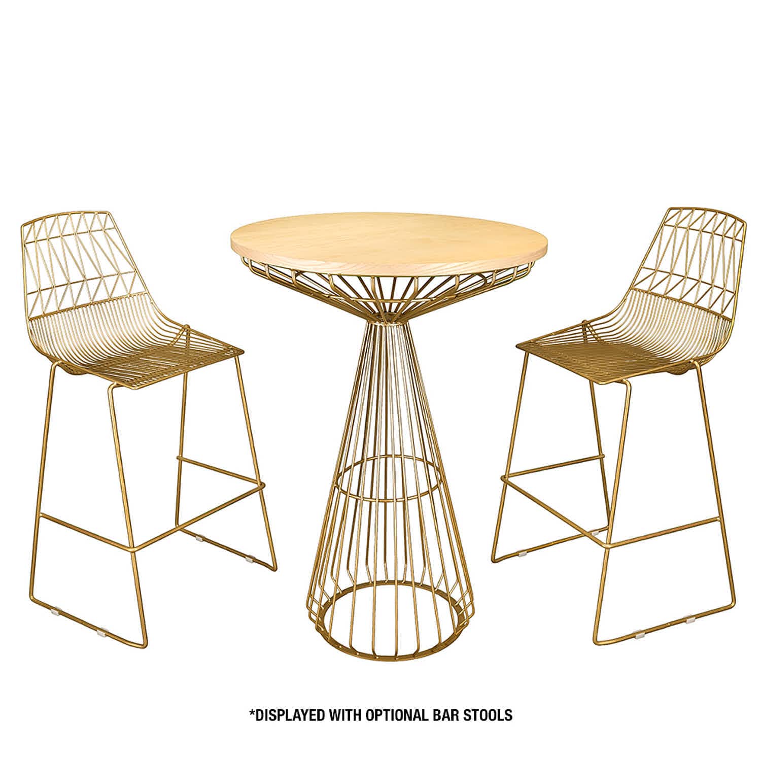 Chivari Gold Wire Cocktail Table with Natural Oak 32" Top and Elegant Gold Steel Base TWR32GLD-WD-KT