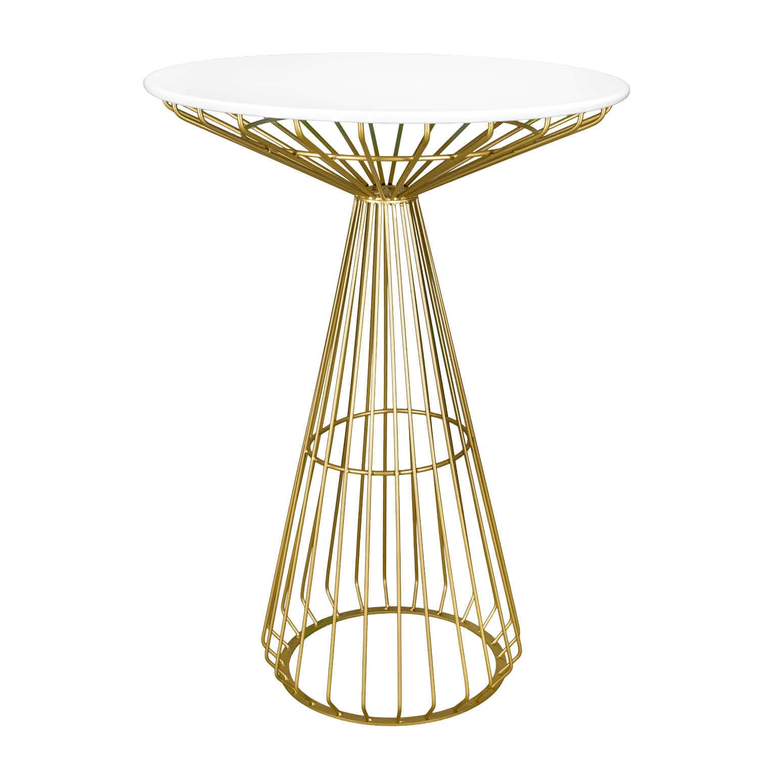 Chivari Gold Wire Cocktail Table with 32" Round White Top and Durable Gold Steel Frame TWR32GLD-WHT-KT