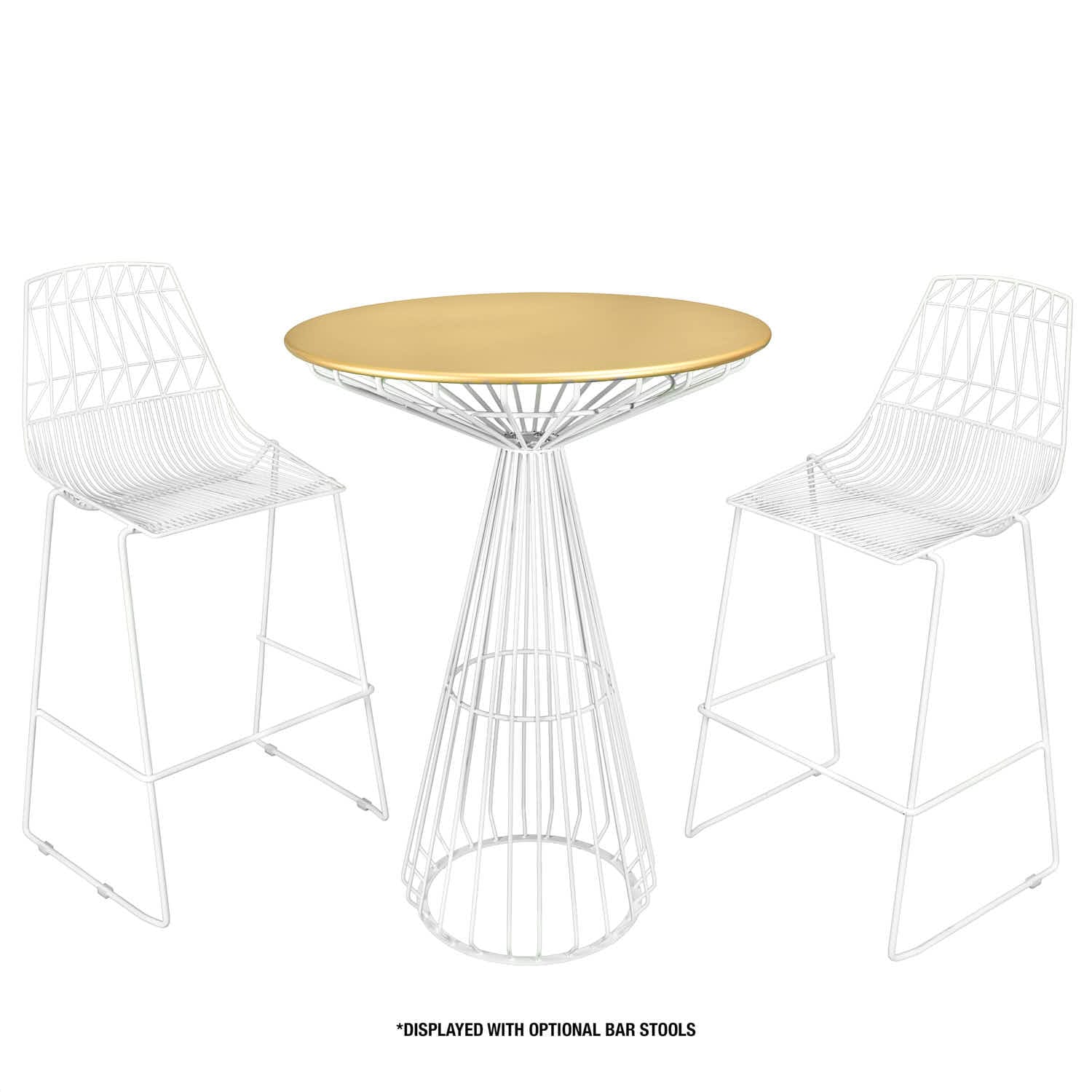 Chivari White Wire Cocktail Table with 32" Round Gold Top and Strong White Steel Base TWR32WHT-GLD-KT