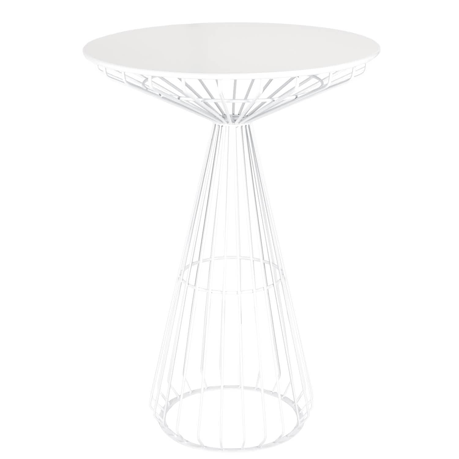 Chivari White Wire Cocktail Table with 32" Round White Top and Matching White Steel Base TWR32WHT-WHT-KT