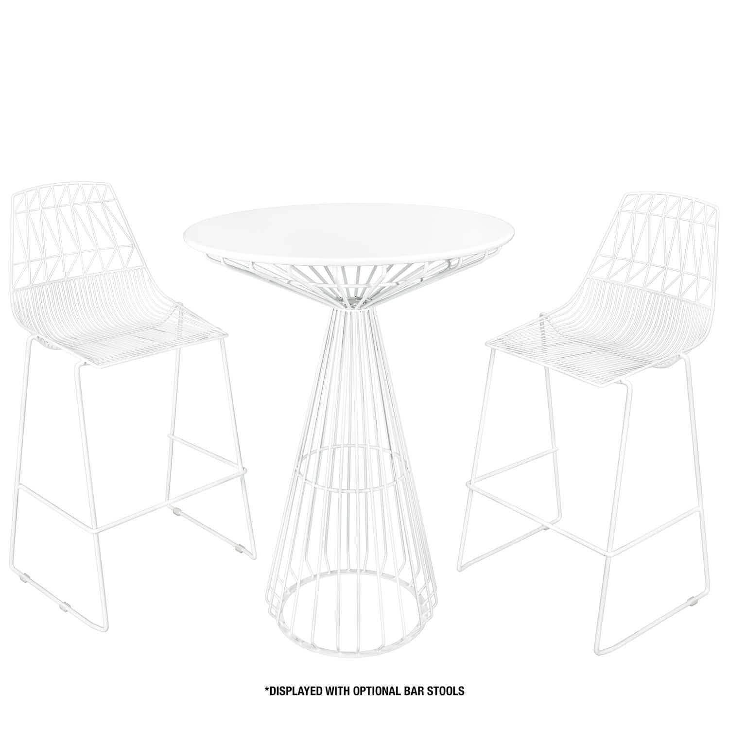 Chivari White Wire Cocktail Table with 32" Round White Top and Matching White Steel Base TWR32WHT-WHT-KT
