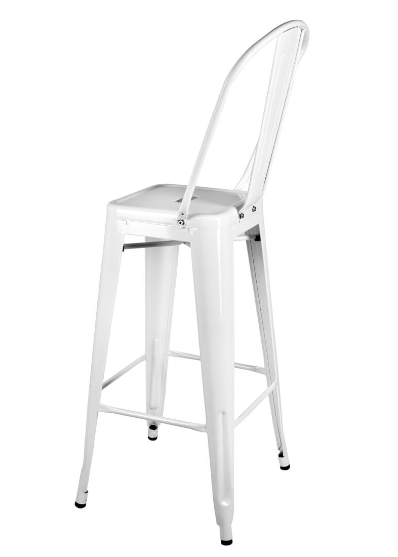 Chivari White Hi Gloss Tolix Style Metal Barstool with Back BTBMW-AX-T