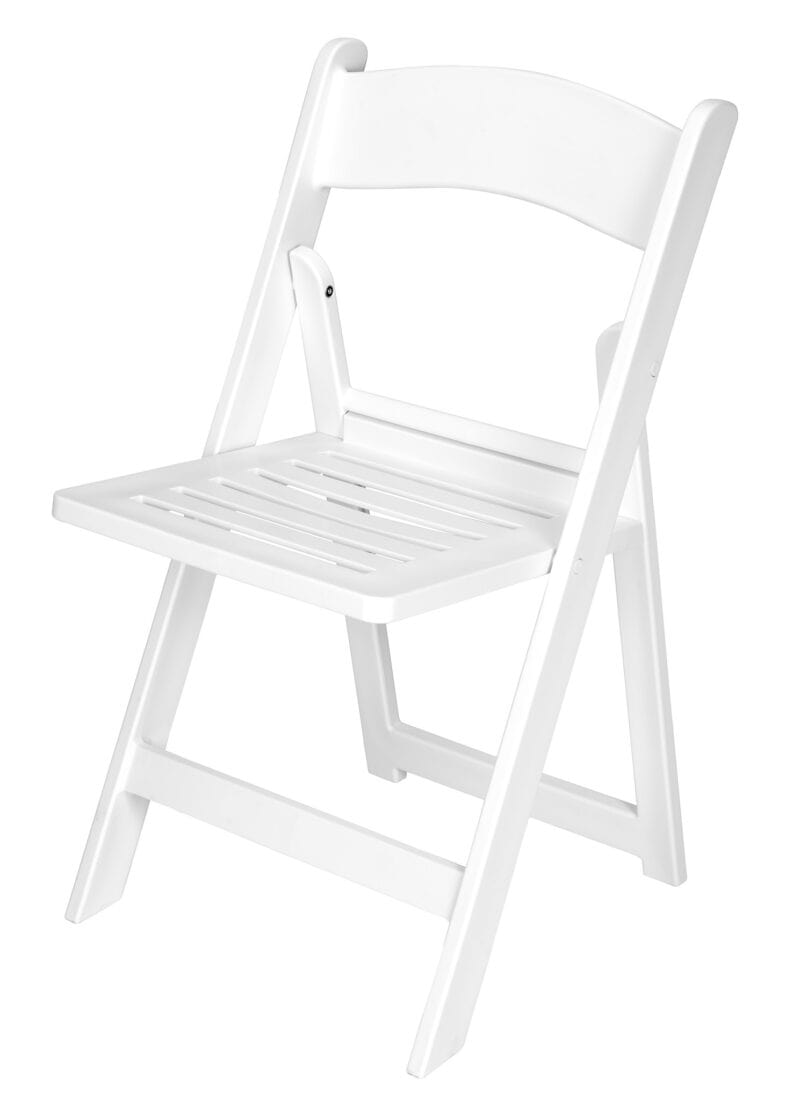 Chivari White Resin Folding Chair with Slatted Seat and White Padded Seat – 2 Styles in 1 CFRW2N1-SLATTED-CX-T