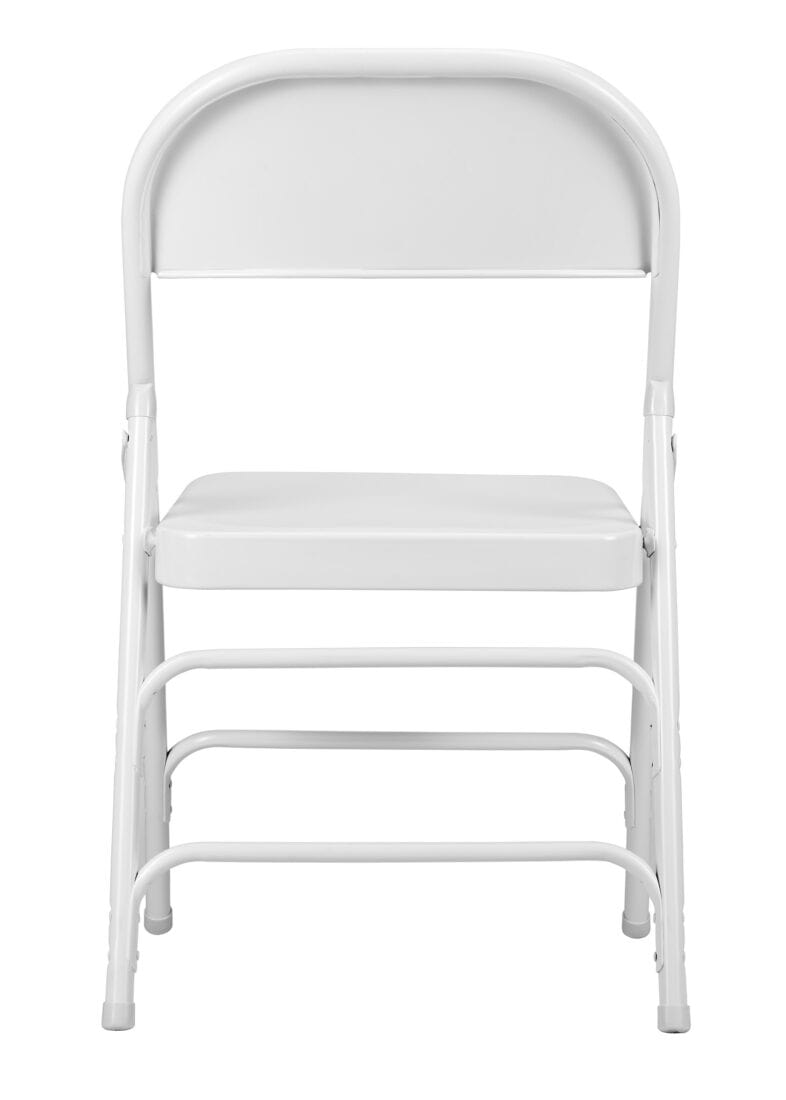 Chivari 100 White Metal Folding Chairs + 12 Plastic Round Table Kit CFMW-100-12RD-KT