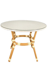 40" Round Glass Top White and Beige Rattan French Bistro Table