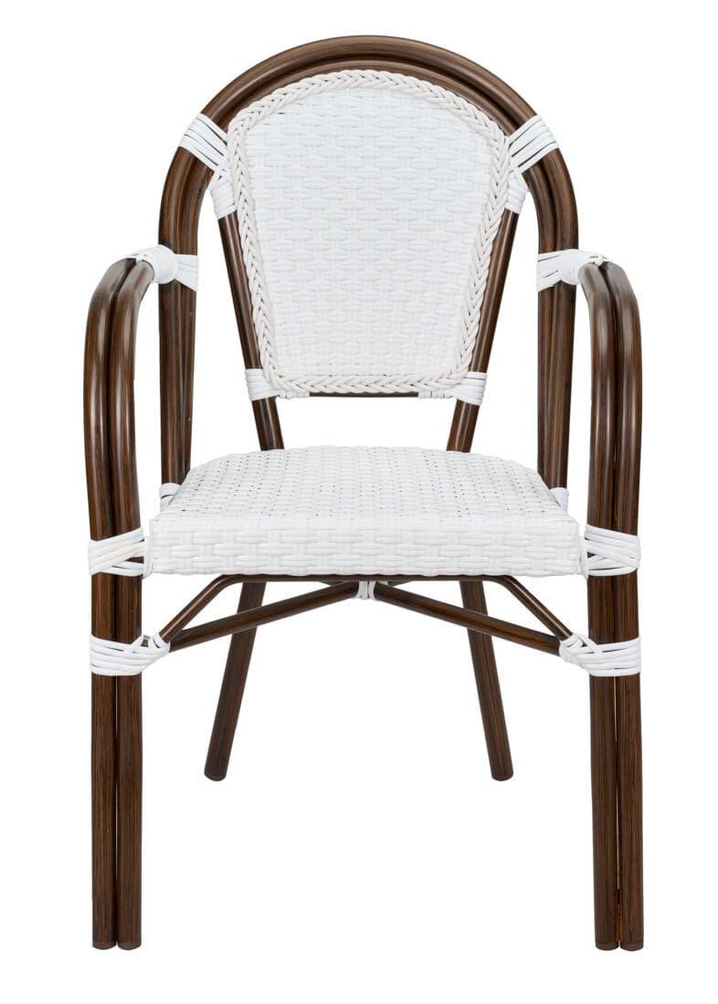 Toulouse White French Bistro Set Includes 40" Table and 4 Chairs with Arms FBK-WWD-AWD4-AX