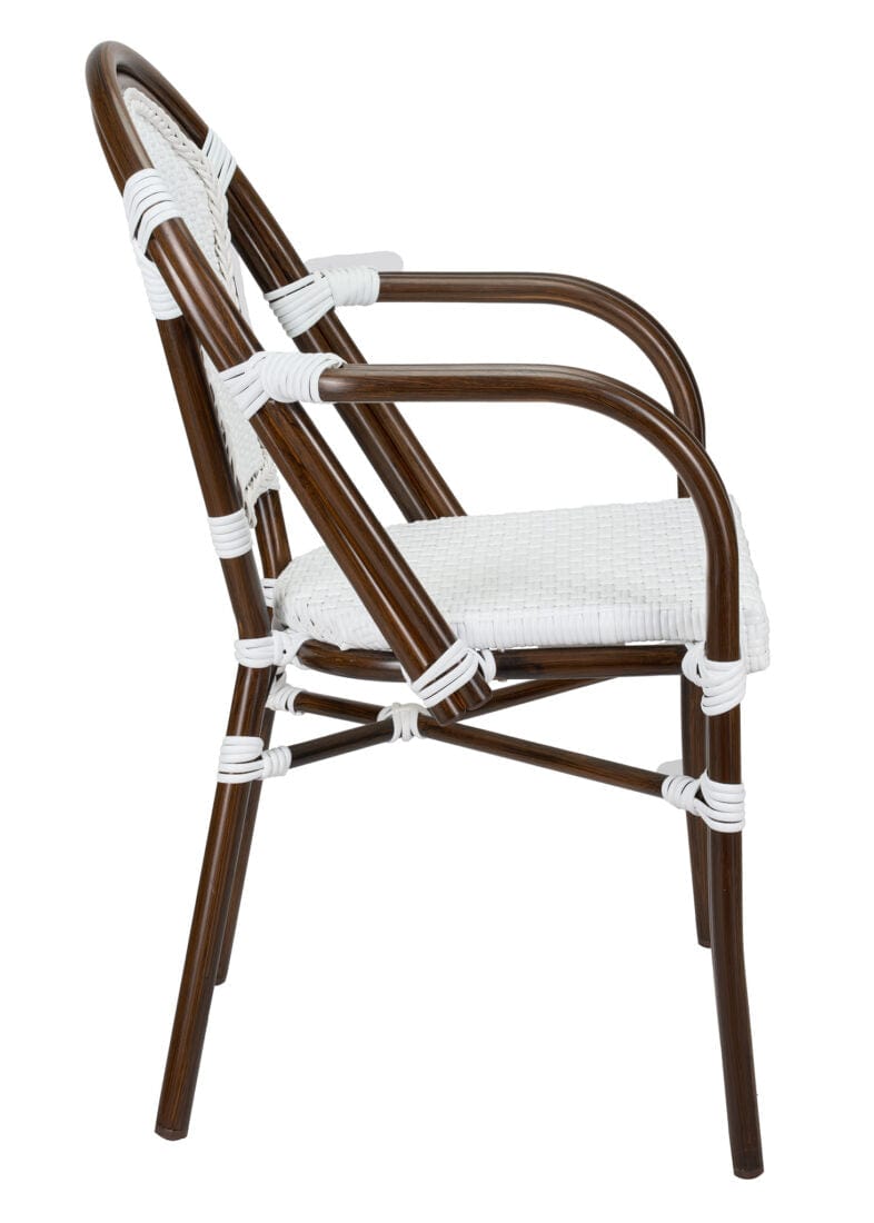 Toulouse White French Bistro Set Includes 40" Table and 4 Chairs with Arms FBK-WWD-AWD4-AX
