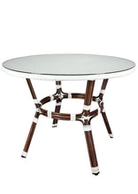 40" Round Glass Top White Rattan French Bistro Table