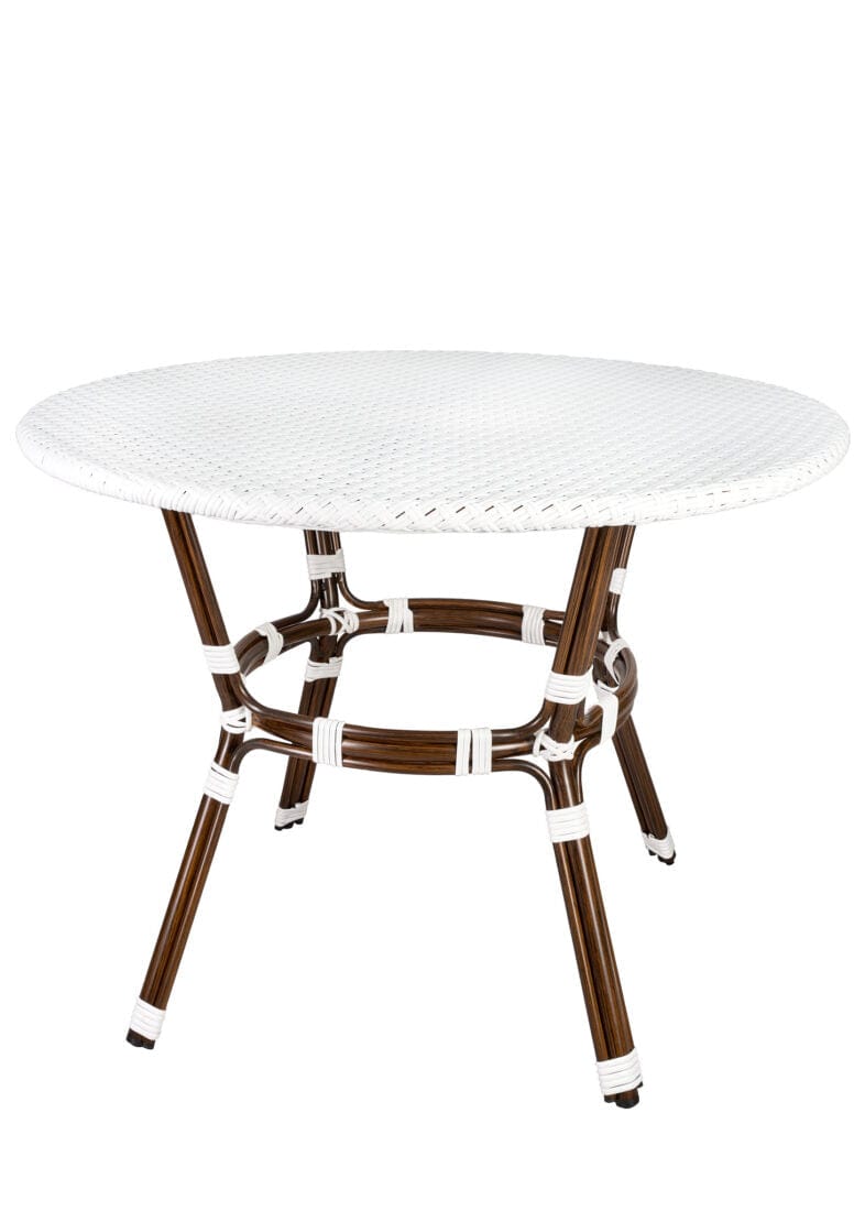Toulouse 40" Round Glass Top White Rattan French Bistro Table TBTPWWD-KT-AX-T