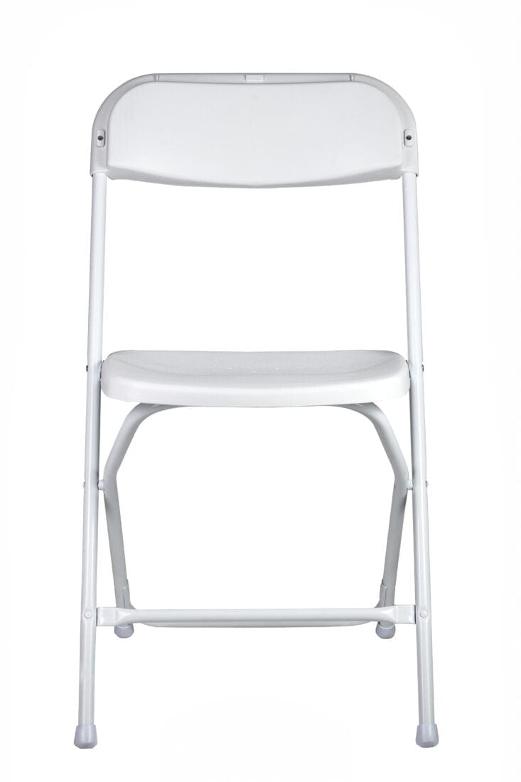 Chivari 100 White Plastic Folding Chair Bundle with 2 Heavy Duty Carts and Safety Straps CFPW-100GCRTS-KT