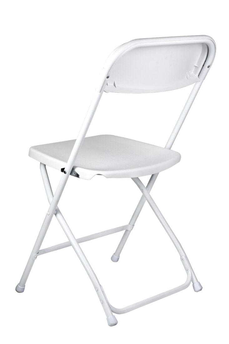 Chivari 100 White Plastic Folding Chair Bundle with 2 Heavy Duty Carts and Safety Straps CFPW-100GCRTS-KT