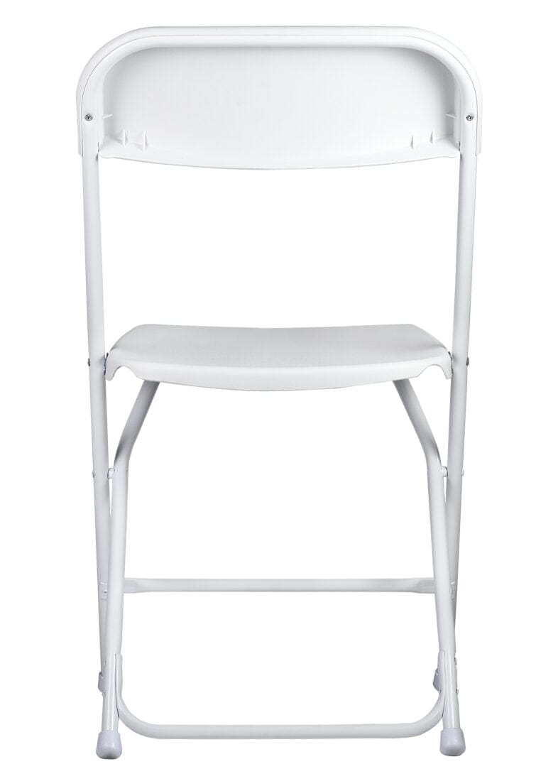 Chivari 100 White Plastic Folding Chair Bundle with 2 Heavy Duty Carts and Safety Straps CFPW-100GCRTS-KT