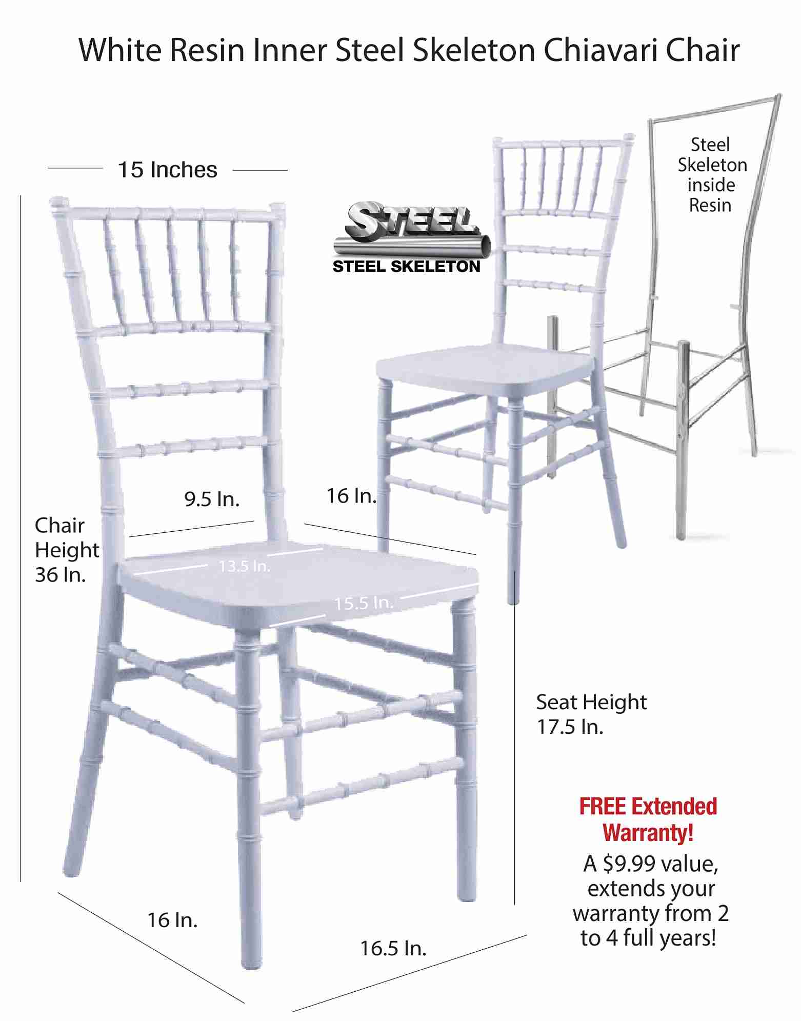 Chivari 100 Person Luxury Event Package:  Includes 100 White Resin Steel Skeleton™ Chiavari Chairs Plus 10 Round 72" Heavy Duty Banquet Folding Tables Plus a Banquet Table Cart PACK100CCRWSTEEL1072RD-T