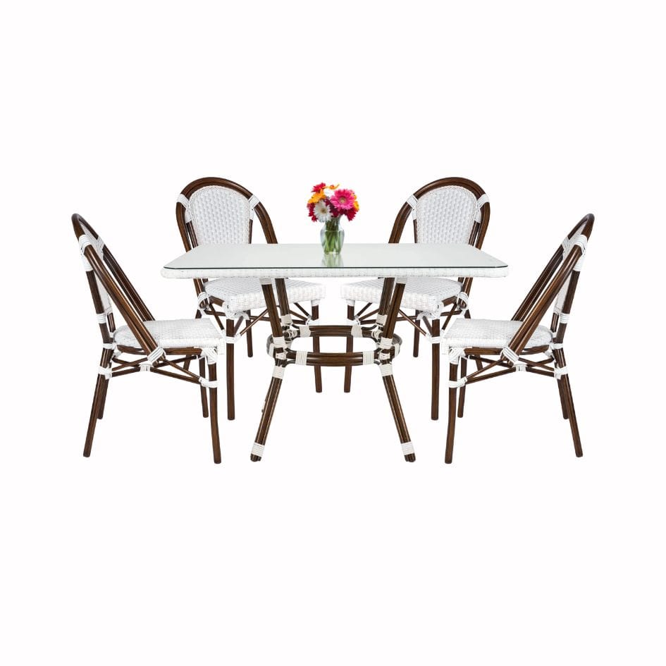 Toulouse White French Bistro Set Includes 48" x 36" Table and 4 Chairs FBK-SQ-WWD-WD4-AX